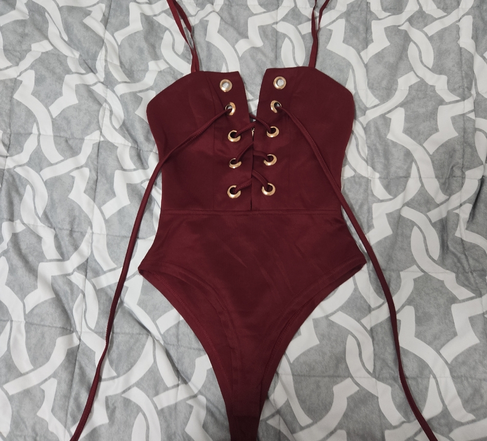Burgundy Lace-Up Bodysuit